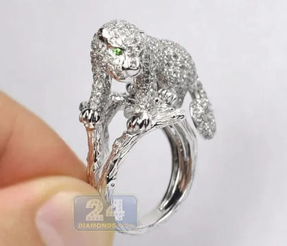Sparkling 925 Sterling Silver Natural Gemstone White Sapphire Leopard Ring Party Unique Jewelry Gifts Size  6 7 8 9 10