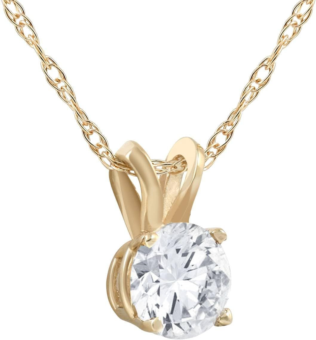 14K White or Yellow Gold 1/2 Ct T.W. Diamond Round-Cut Solitaire Pendant Women'S Necklace with 18" 14K Gold Chain - WORLD TIME VISITS