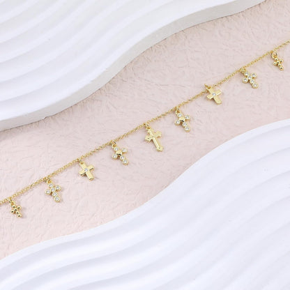 Gold Charm Necklace for Women 14K Gold Plated Cute Cubic Zirconia Rainbow Flower North Star Love Heart Cross Pendant Necklace Adjustable Chain Trendy Party Jewelry Gift for Women