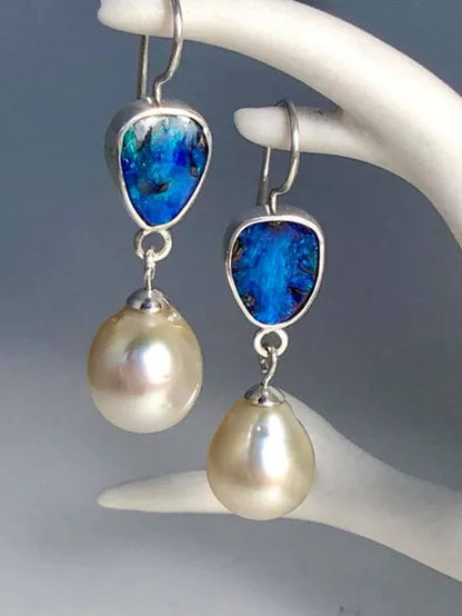 2021 New Marine Opal and Pearl Pendant A pair of wedding engagement earrings for ladies - WORLD TIME VISITS