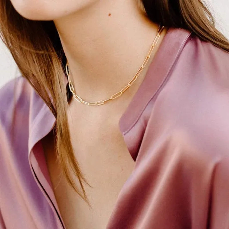 Dainty Layered Initial Necklaces for Women, 14K Gold Plated Paperclip Chain Necklace Simple Cute Hexagon Letter Pendant Initial Choker Necklace Gold Layered Necklaces for Women