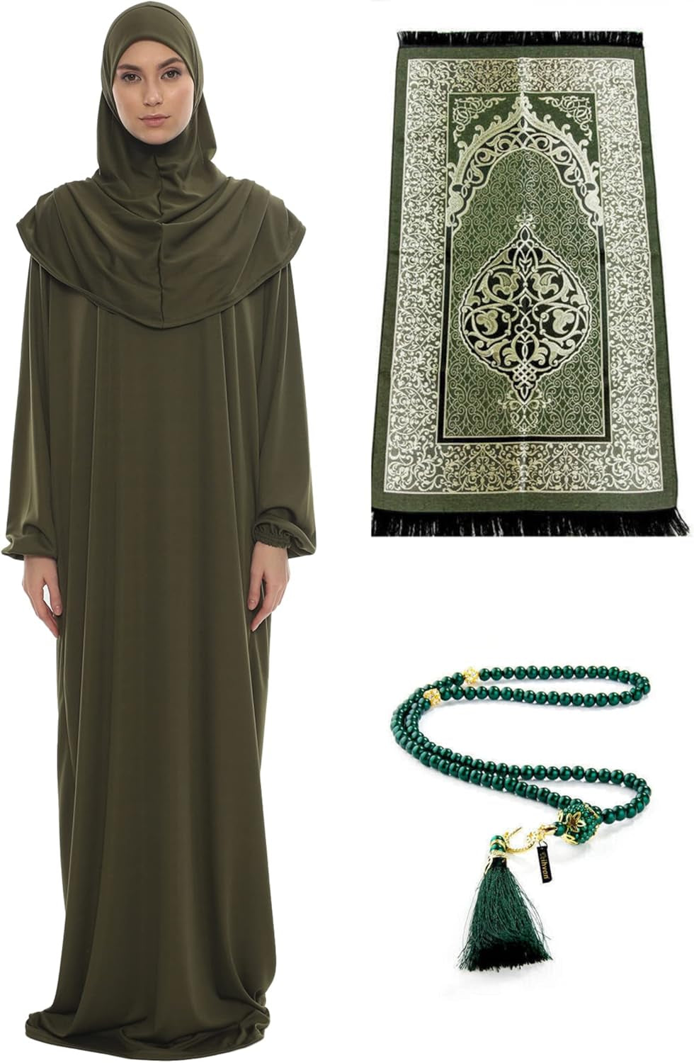 Prayer Dresses for Women Muslim Outfits Abaya One-Piece Niqab Burka Hijab Islamic Prayer Rug & Beads, Islamic Set