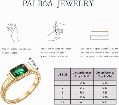 Gold Emerald Rings Gold Rings for Women Dainty Green Rings Cut Emerald Gemstones CZ Non Tarnish Gold Rings 14K Gold Plated Rings for Women Band Size 6/7/8/9 - WORLD TIME VISITS