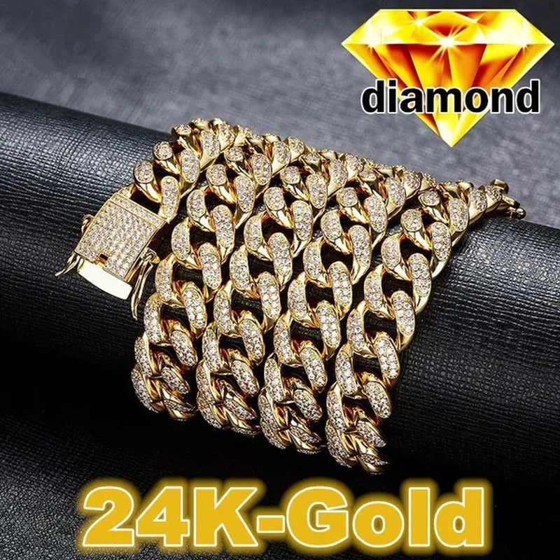New 2018 Mens Womens Fashion Chain Hiphop Iced Out Curb Cuban Diamond 18K Gold / 24K Gold / 925 Silver Plated Necklace Bracelet Paved Clear Rhinestones