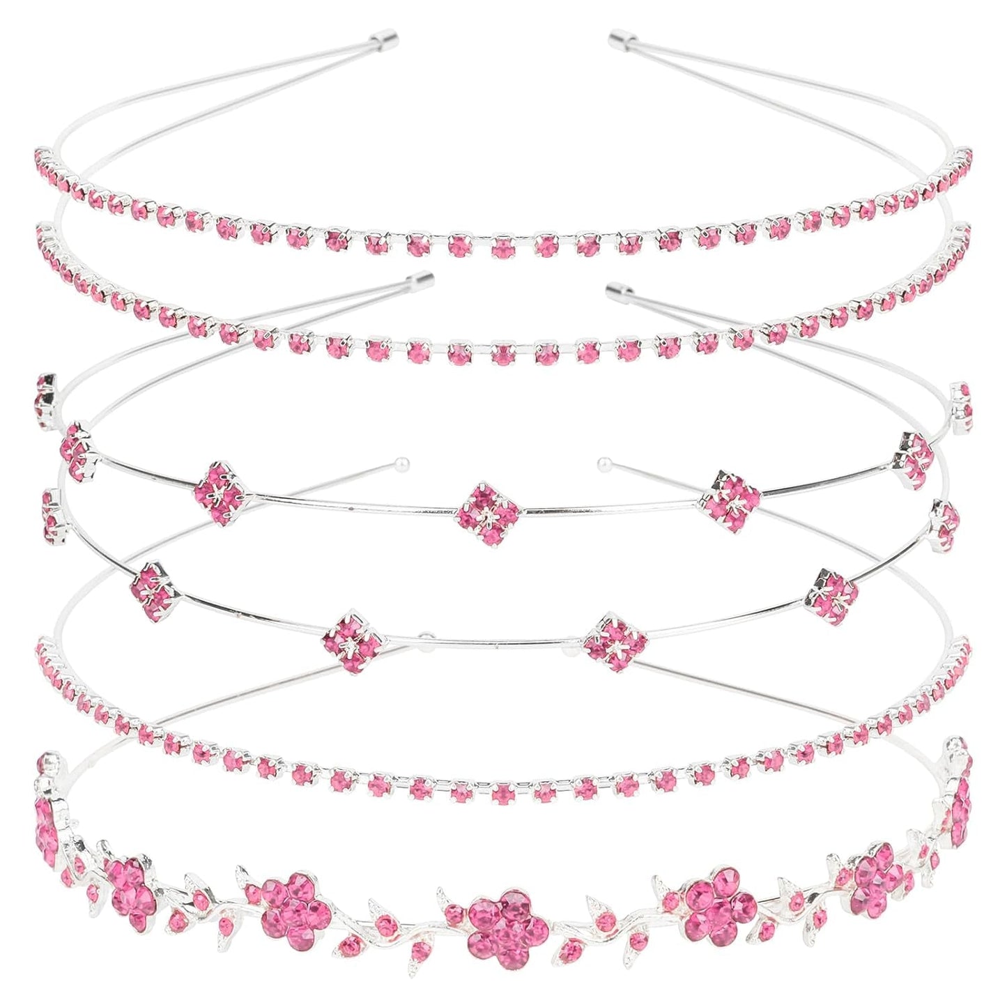 Rhinestone Bridal Headbands: 4 Pieces, Silver and Pink Crystal Bling Hair Accessories for Women'S Weddings