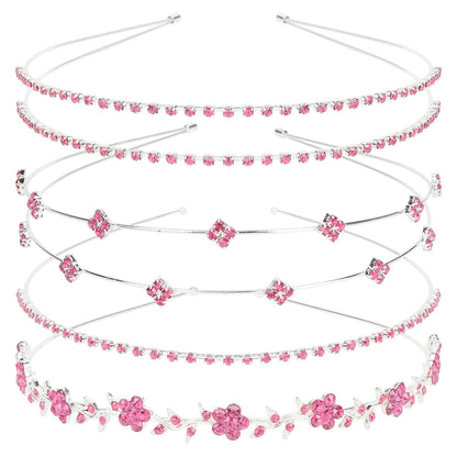 Rhinestone Bridal Headbands: 4 Pieces, Silver and Pink Crystal Bling Hair Accessories for Women'S Weddings