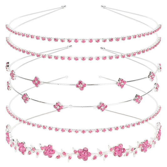 Rhinestone Bridal Headbands: 4 Pieces, Silver and Pink Crystal Bling Hair Accessories for Women'S Weddings