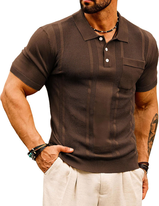 Men'S Knit Polo Shirts Short Sleeve Texture Lightweight Golf Shirts Sweater