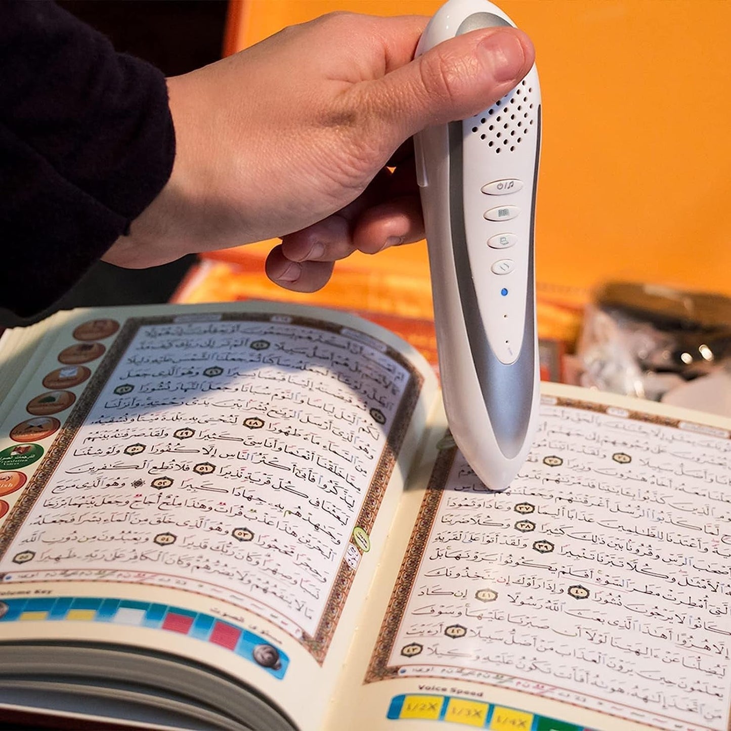 Quran Reading Pen,  16GB Electronic Reader Pen Word-By-Word Digital Rechargeable Holy Quran Recorder 25 Reciters and Languages 6 Books, Ramadan Gift for Kids Adults Orange