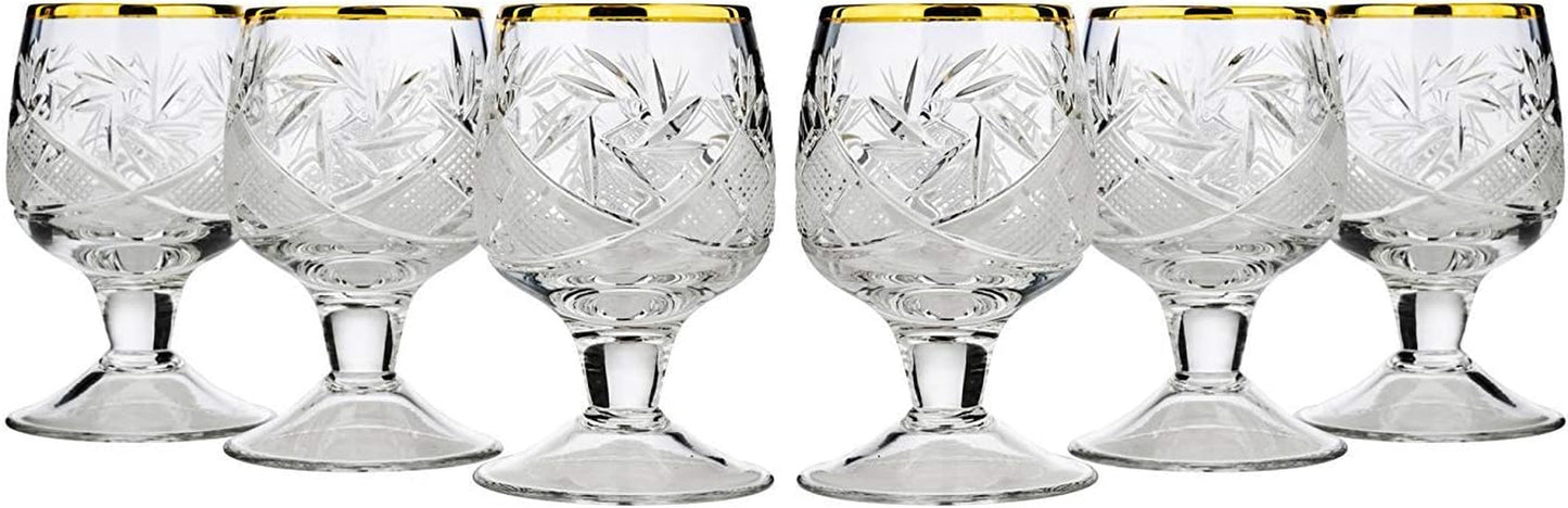 Set of 6  Glassworks, 1.7-Oz Gold Rim Vintage Russian Crystal Shot Glasses - WORLD TIME VISITS