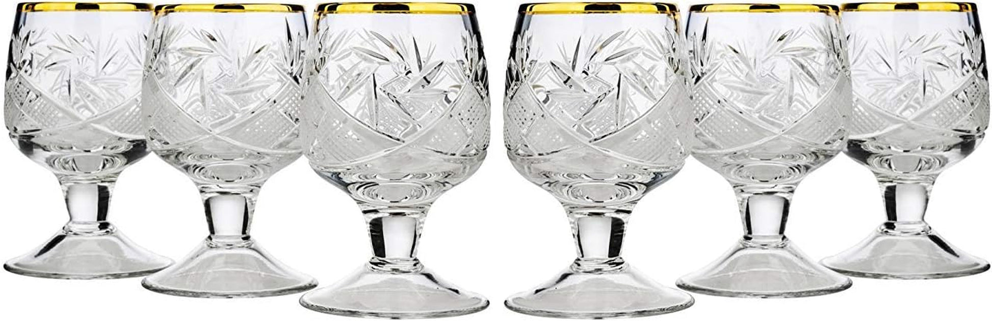 Set of 6  Glassworks, 1.7-Oz Gold Rim Vintage Russian Crystal Shot Glasses - WORLD TIME VISITS