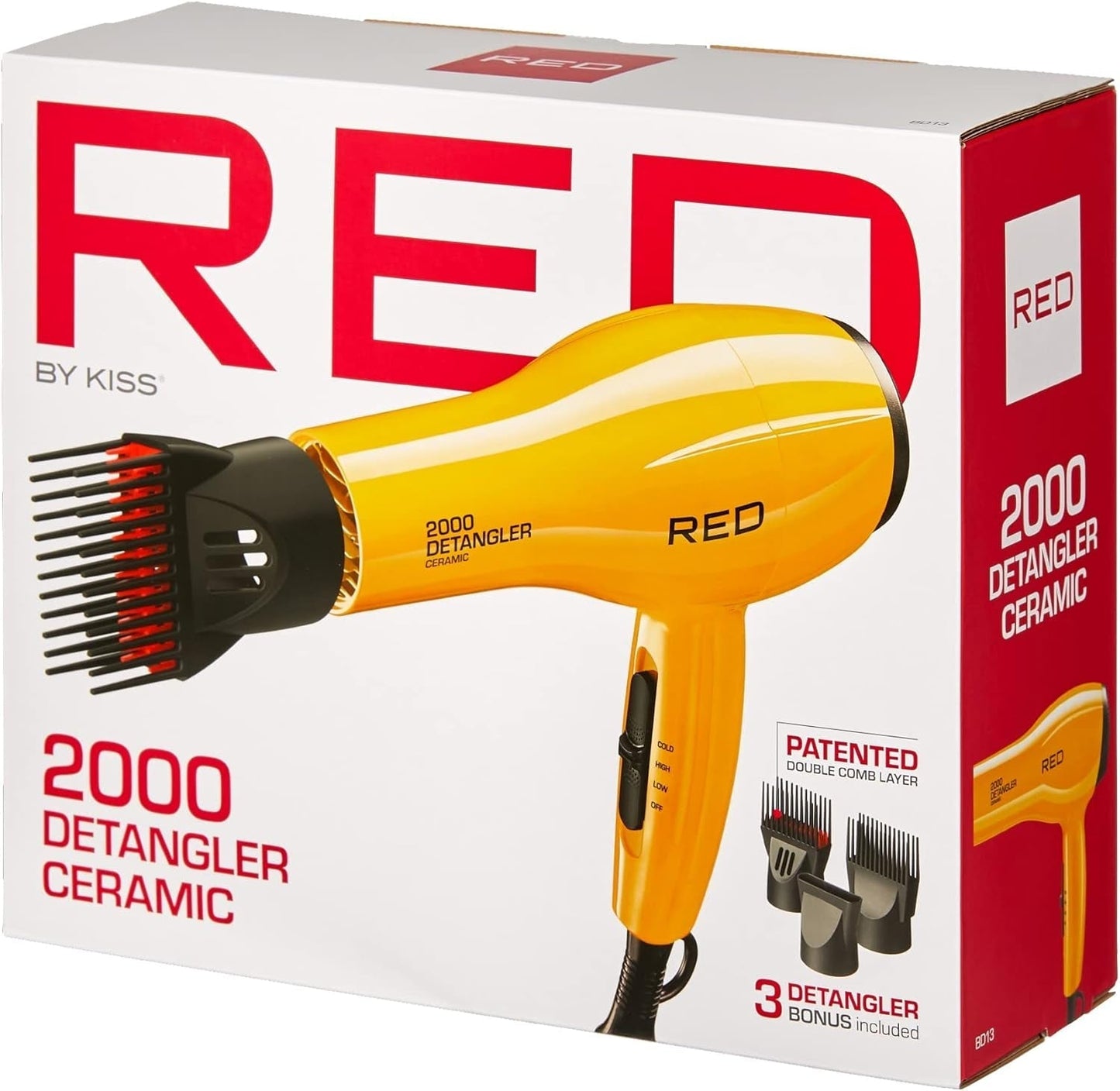 2000 Ceramic Hair Dryer, Professional Salon Blow Dryer 3 Attachments Included, 2 Detangler Piks, 1 Air Concentrator (Yellow)