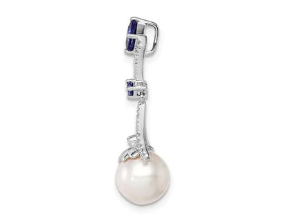3/10 Carat (ctw) Lab Created Blue Sapphire and 8mm Freshwater Cultured Pearl Pendant Necklace in Sterling Silver with Chain