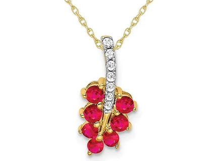 3/10 Carat (Ctw) Natural Ruby Vine Leaf Charm Pendant Necklace in 14K Yellow Gold with Accent Diamonds and Chain
