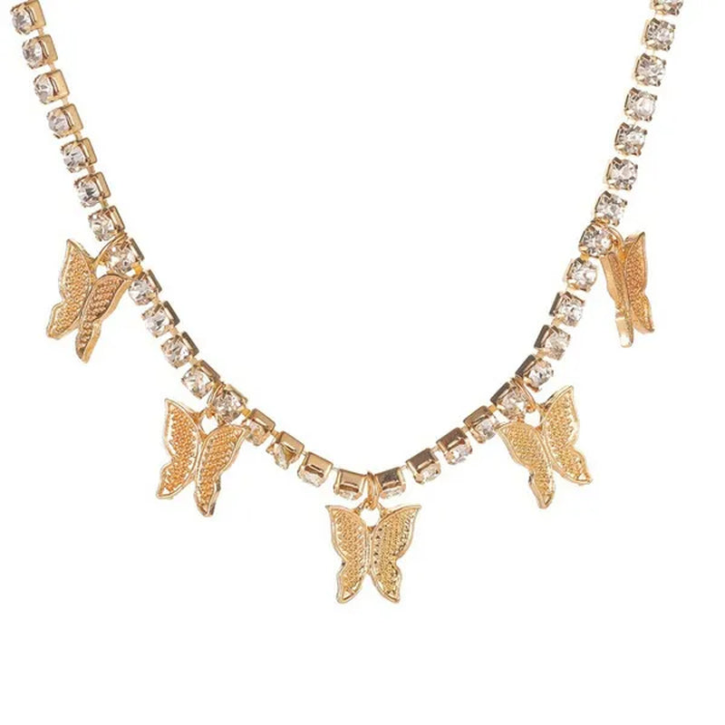 YUNSEABUY Little Butterfly Pendant Full Diamond Choker Necklace for Women Girls Jewelry