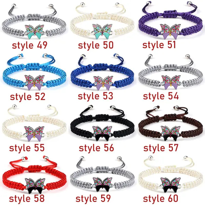 Women Black Woven Rope Bracelet Handmade Multicolor Butterfly Charm Adjustable Bracelets Fashion Friendship Jewelry Girls Gift