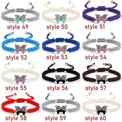 Women Black Woven Rope Bracelet Handmade Multicolor Butterfly Charm Adjustable Bracelets Fashion Friendship Jewelry Girls Gift