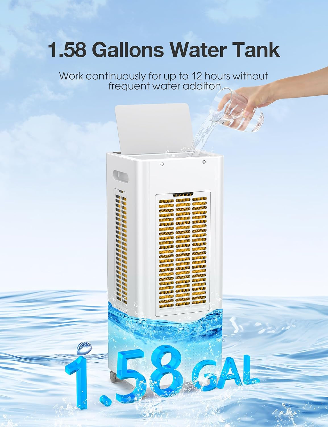 3-IN-1 Portable Evaporative Air Cooler,Grelife Air Cooler Cooling Fan with 4 Ice Packs,12H Timer,1.58Gal Water Tank,Remote Control,3 Modes,3 Speeds, Personal Swamp Cooler for Bedroom Home Office
