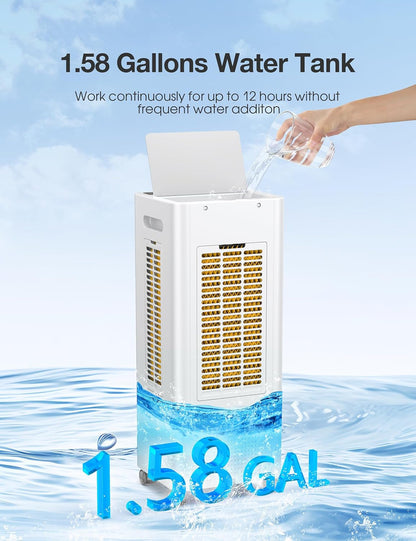3-IN-1 Portable Evaporative Air Cooler,Grelife Air Cooler Cooling Fan with 4 Ice Packs,12H Timer,1.58Gal Water Tank,Remote Control,3 Modes,3 Speeds, Personal Swamp Cooler for Bedroom Home Office