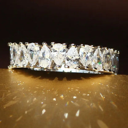 Luxurious  Silver Natural Gemstones White Sapphire Wedding Birthstone Bride Flower Engagement Ellipse Drop Ring Jewelry Size 6 7 8 9 10
