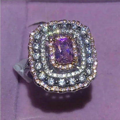 Women 925 Silver Mystic Rainbow Ametrine Blue Sapphire Wedding Ring Prom Jewelry
