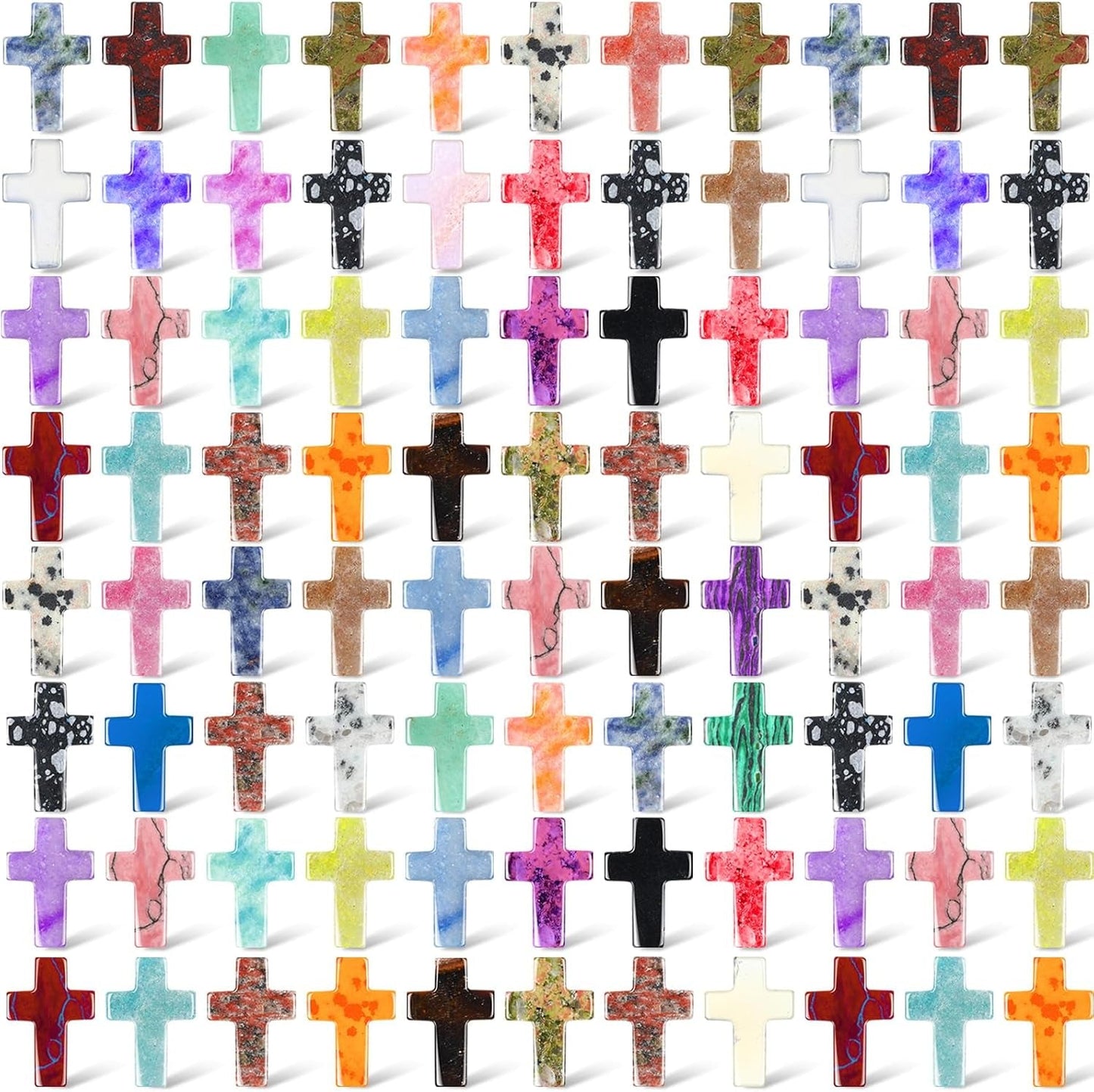 150 Pcs Natural Stone Cross Pendant Charms Bulk 1 Inch Cross Shape Crystal Gemstone Pendant Healing Chakra Quartz Charms for DIY Necklace Jewelry Crafts Making Easter Decor Gift