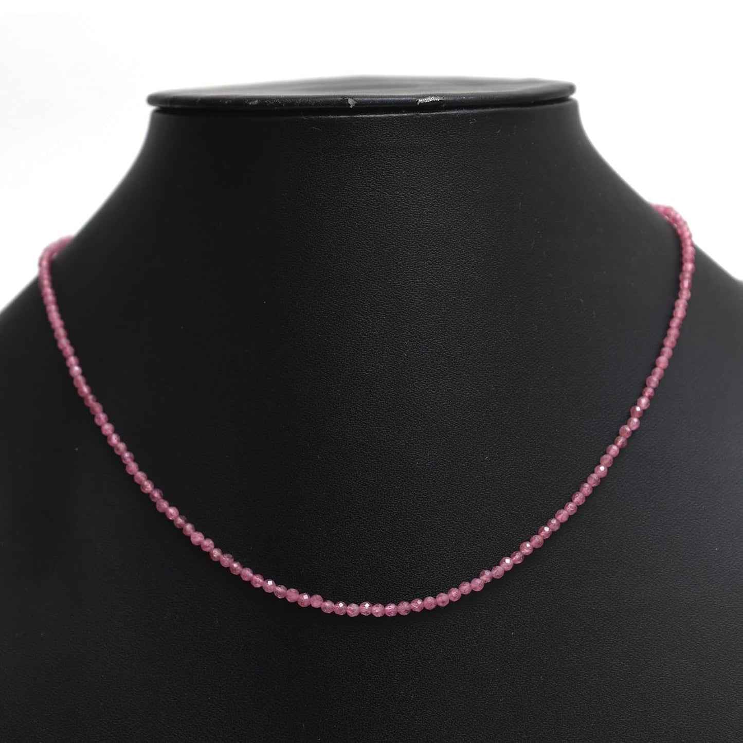 Gempires Pink Tourmaline Beaded Choker Necklace, Pink Crystal Beads Necklace, October Birthstone, 2.4-2.5 Mm Bead, Pink Fashion Jewelry, 18 Inch Silver Plated Adjustable Chain