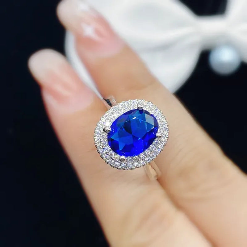 Fashion Jewelry Gold-Plated Ring Natural Gemstones Cut Ellipse Sapphire Zircon AAA Opening Adjustable Ring - WORLD TIME VISITS