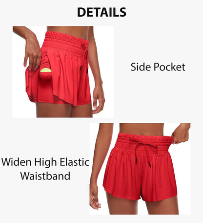 Women Flowy Athletic Shorts,2 in 1 High Waisted Running Shorts with Pocket Yoga Workout Casual Wear Summer