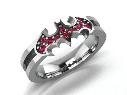 Latest Design Unique Creative Halloween Jewelry  Inlay Ruby Batman Ring Surprise Ring Bridal Engagement Wedding Ring Halloween Christmas Gift Jewelry Size US5-11