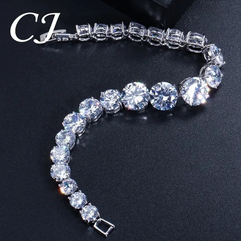 CANDICE Luxury Handmade Jewelry White Gold Plated Clear Cubic Zirconia Women Wedding Strand Bracelet