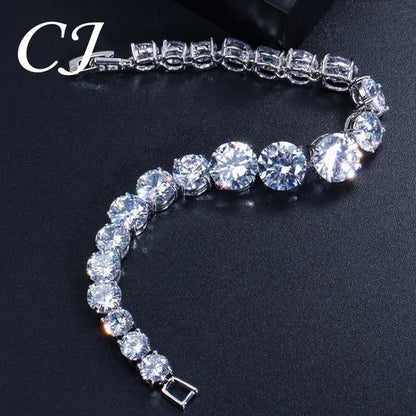 CANDICE Luxury Handmade Jewelry White Gold Plated Clear Cubic Zirconia Women Wedding Strand Bracelet