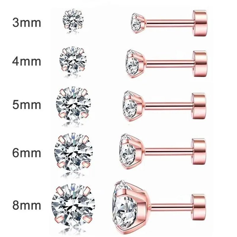 316L Surgical Stainless Steel Stud Earrings Hypoallergenic Cubic Zirconia Barbell Studs Earrings CZ Earrings 1 Pairs 3-8Mm