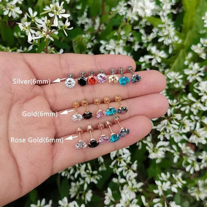 316L Surgical Stainless Steel Stud Earrings Hypoallergenic Cubic Zirconia Barbell Studs Earrings CZ Earrings 1 Pairs 3-8Mm