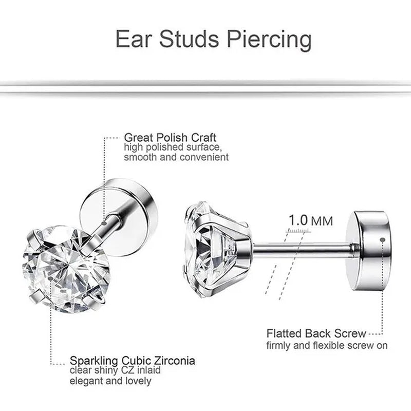316L Surgical Stainless Steel Stud Earrings Hypoallergenic Cubic Zirconia Barbell Studs Earrings CZ Earrings 1 Pairs 3-8Mm