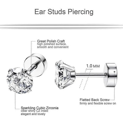 316L Surgical Stainless Steel Stud Earrings Hypoallergenic Cubic Zirconia Barbell Studs Earrings CZ Earrings 1 Pairs 3-8Mm