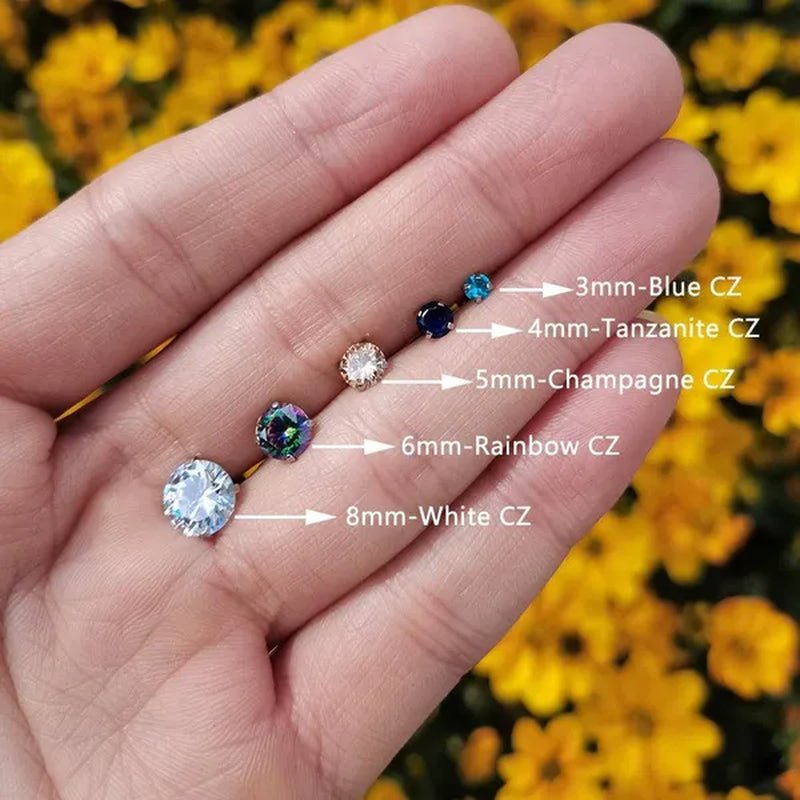 316L Surgical Stainless Steel Stud Earrings Hypoallergenic Cubic Zirconia Barbell Studs Earrings CZ Earrings 1 Pairs 3-8Mm