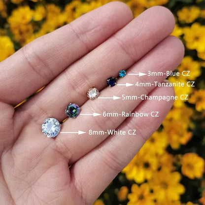 316L Surgical Stainless Steel Stud Earrings Hypoallergenic Cubic Zirconia Barbell Studs Earrings CZ Earrings 1 Pairs 3-8Mm