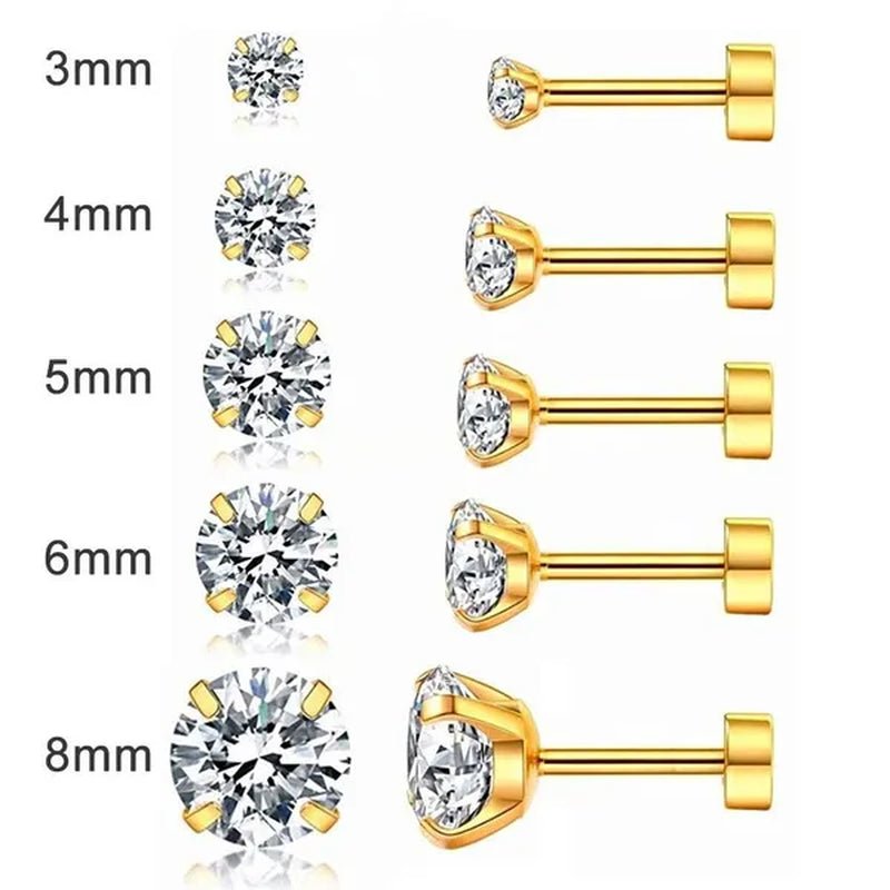 316L Surgical Stainless Steel Stud Earrings Hypoallergenic Cubic Zirconia Barbell Studs Earrings CZ Earrings 1 Pairs 3-8Mm