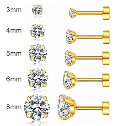 316L Surgical Stainless Steel Stud Earrings Hypoallergenic Cubic Zirconia Barbell Studs Earrings CZ Earrings 1 Pairs 3-8Mm