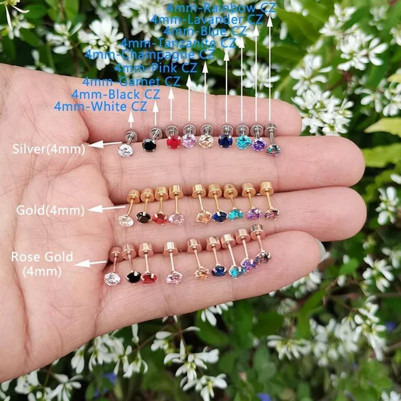 316L Surgical Stainless Steel Stud Earrings Hypoallergenic Cubic Zirconia Barbell Studs Earrings CZ Earrings 1 Pairs 3-8Mm