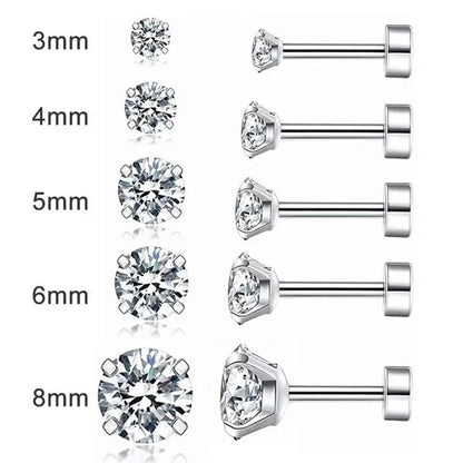 316L Surgical Stainless Steel Stud Earrings Hypoallergenic Cubic Zirconia Barbell Studs Earrings CZ Earrings 1 Pairs 3-8Mm