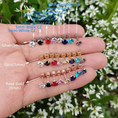 316L Surgical Stainless Steel Stud Earrings Hypoallergenic Cubic Zirconia Barbell Studs Earrings CZ Earrings 1 Pairs 3-8Mm