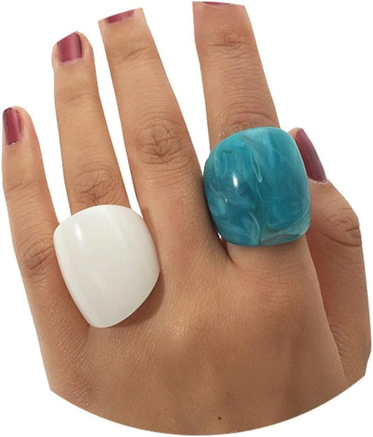 Multicolor Resin Chunky Rings for Women,Acrylic Resin Rings Exaggerated Knuckle Finger Rings Vintage Simple Charm Geometric Rings Jewelry Gifts for Teen Girls
