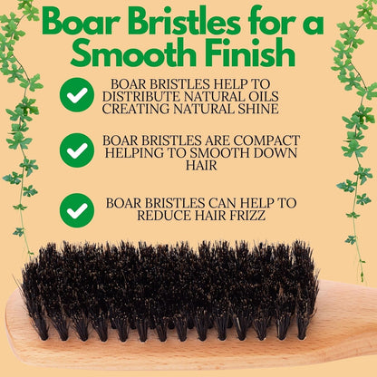 Boar Bristle Slick Back Hair Brush - Soft/Medium Smoothing Hairbrush to Style, Polish, & Lay Hair down Flat to Create a Sleek Frizz Free Hairstyle for Women and Men - Wooden Handle