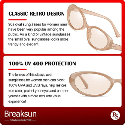 Retro Oval Sunglasses for Women Men Fashion Small Oval Sunglasses 90S Vintage Shades