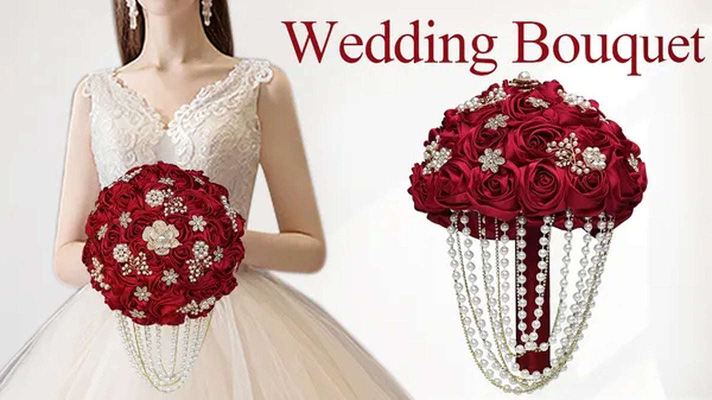 Exquisite Hand-made Pearl Diamond Brooch Wedding Bouquets Beaded Diamond Chains Decorate The Bridal Bouquet Bridesmaid Holding Flowers