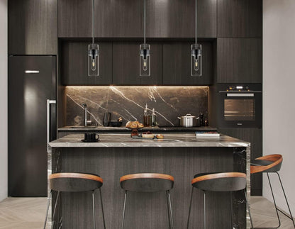 Burlington Modern Black Pendant Light Fixtures over Kitchen Island - Sink Lighting - Ceiling Hanging Metal Industrial Pendant Lighting with Clear Glass Shade