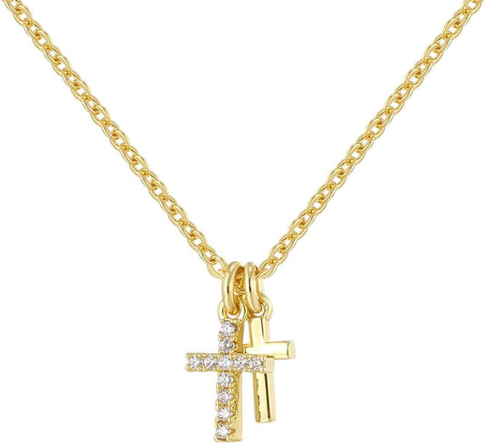 Cross Necklace for Woman,18K Gold Plated Cross Shaped Diamond Embellished Pendant Religious Necklace Christian Jewelry Chain 45 Cm/17.71 Inches - WORLD TIME VISITS