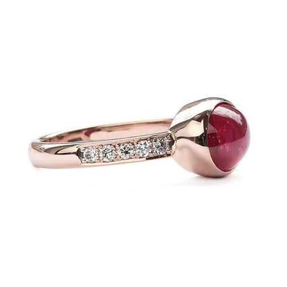Thailand Ruby Cabochon Wedding 14K Ruby Diamond Ceremony Ring Women Valentine Gifted Ruby Vintage Ring Bezel Setting Ruby Proposal 14K Ring.